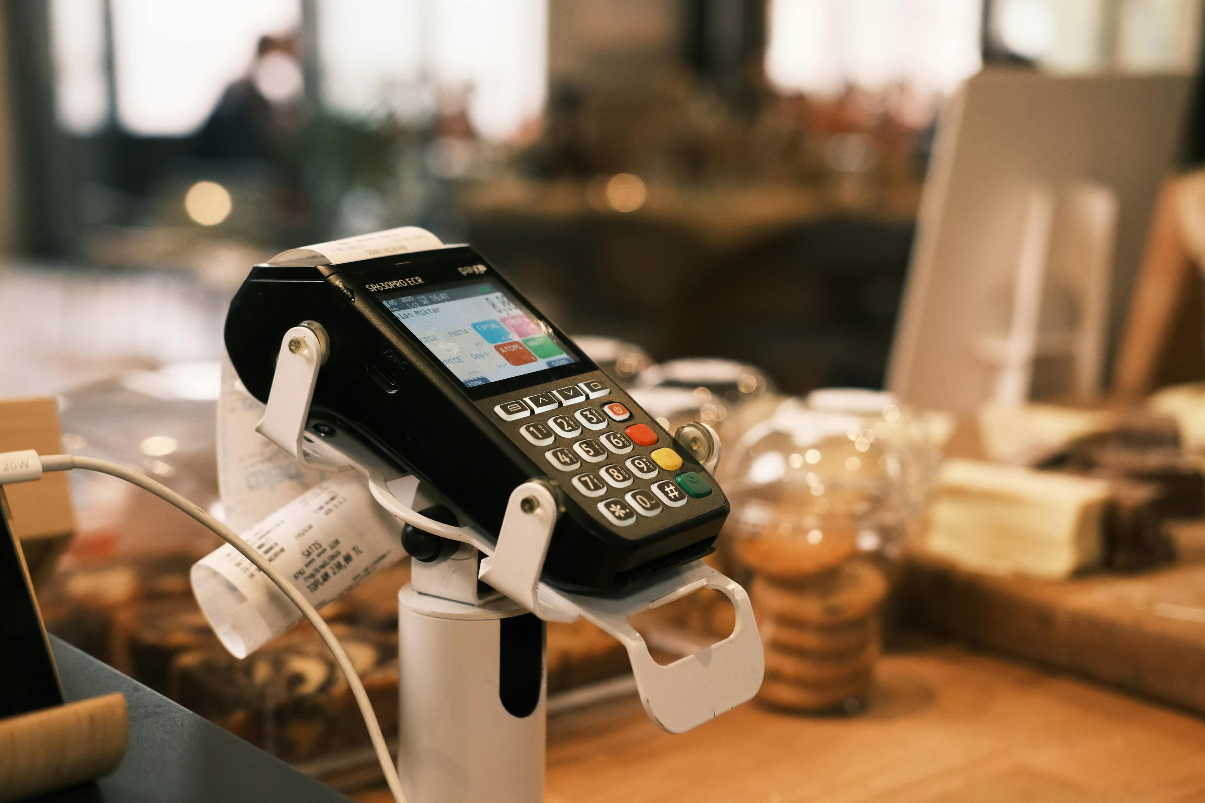A point-of-sale terminal on a shop counter