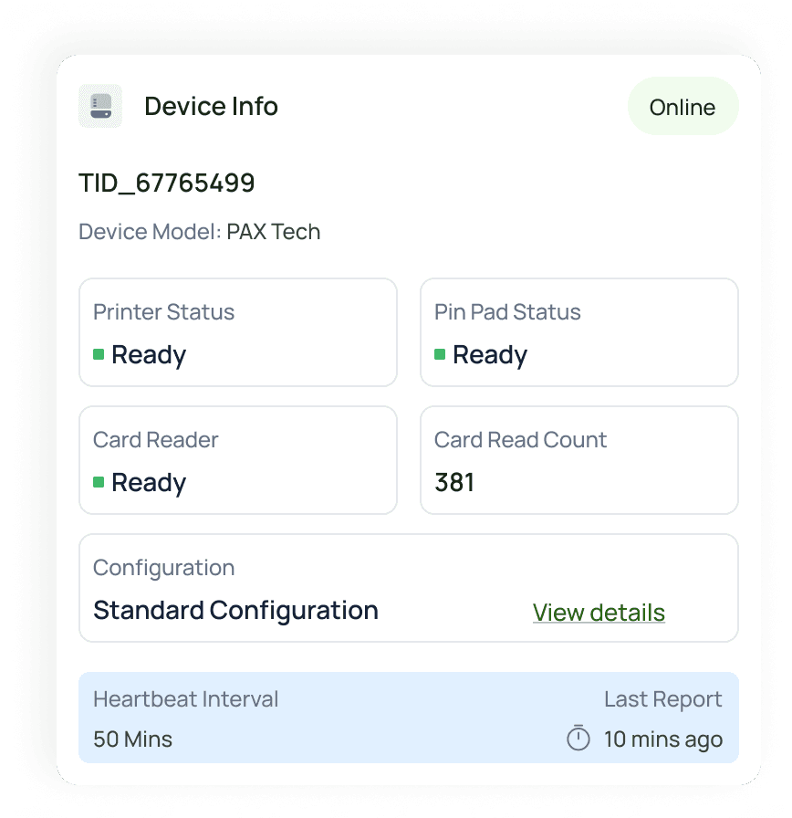 Device info panel for a provisioned POS terminal